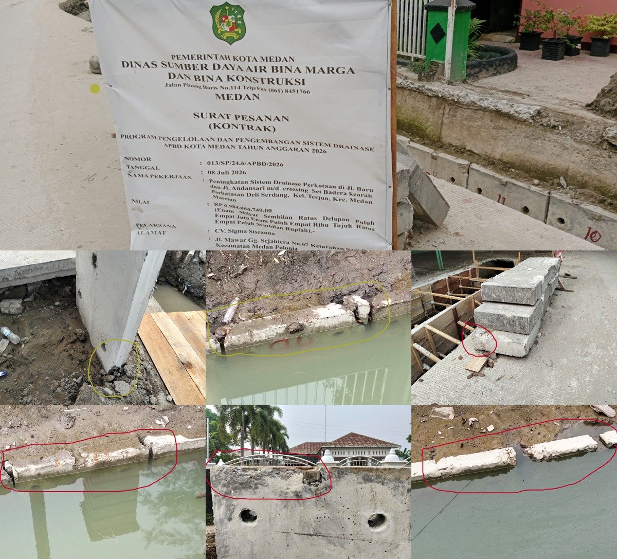 UDitch Pecah dan Rompal di Proyek Drainase Jalan Baru-Jalan Andansari Kel. Terjun Rp. 6,9 Miliar, SDABMBK Medan dan Kontraktor Bungkam, LP3 : APH Cegah Kerugian Negara, Jangan Makan Gaji Buta